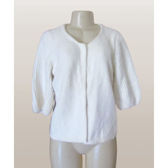 Ann Taylor Soft 3/4" Sleeves Button Down White Angora/Wool Blend Cardigan L - Picture 1 of 7